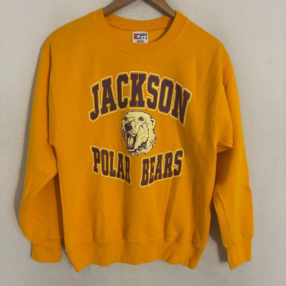 Vtg 90s USA Made Jackson Polar Bear Sweatshirt M Crewneck Pullover Sweater Eagle